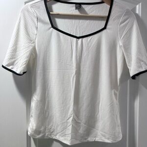 SHEIN Cream Top with Black Trim